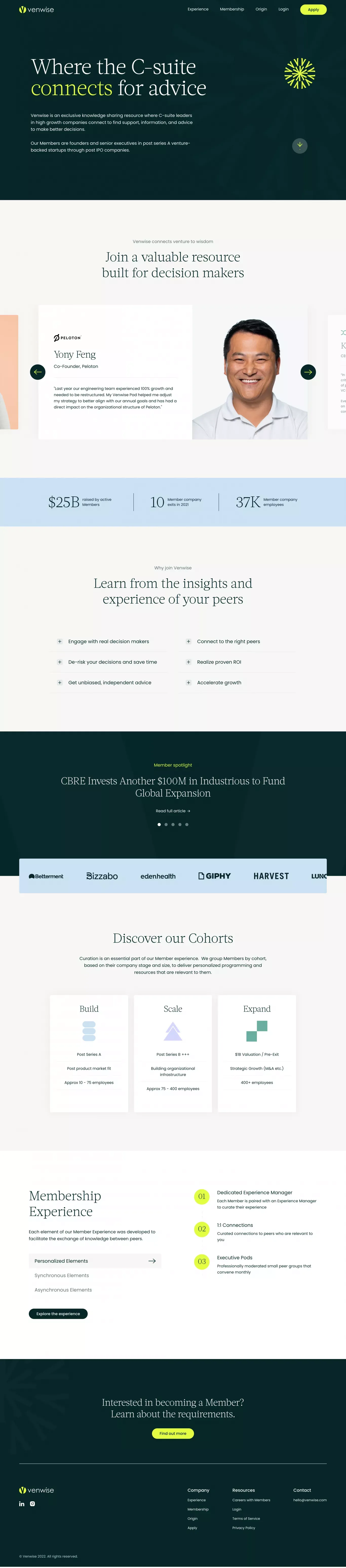 Venwise | Where the C-suite connects for advice - Landing design