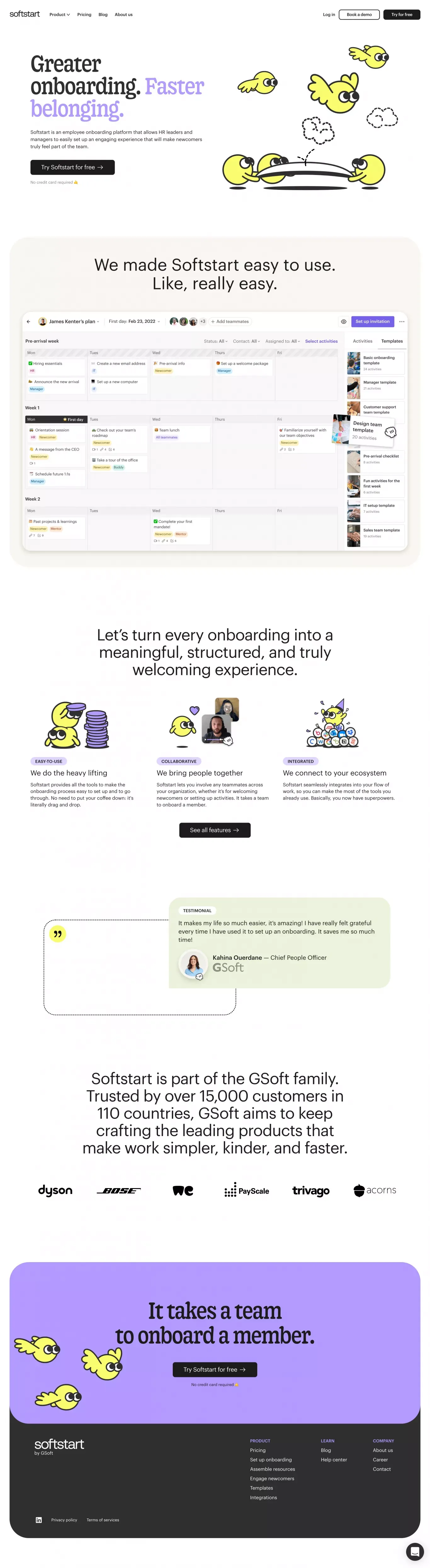 Greater onboarding. Faster belonging | Softstart - website design