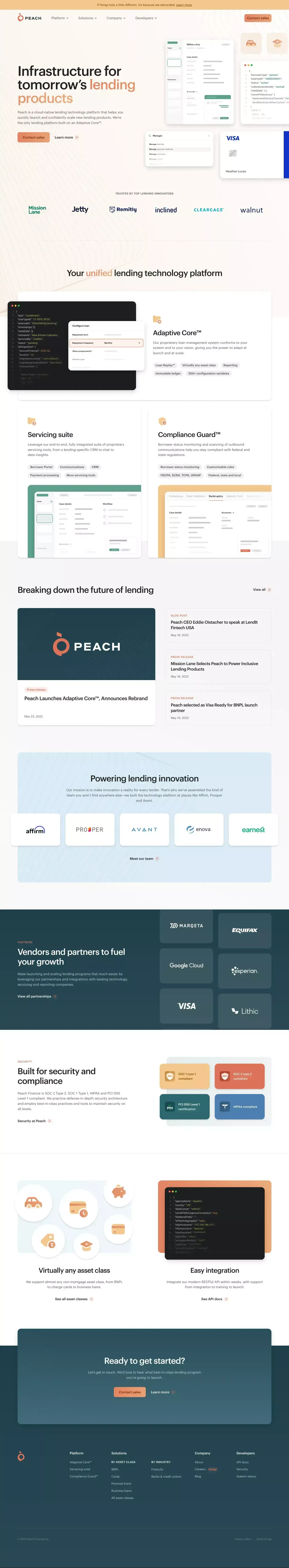 Infrastructure for tomorrow’s lending products | Peach - Landing design