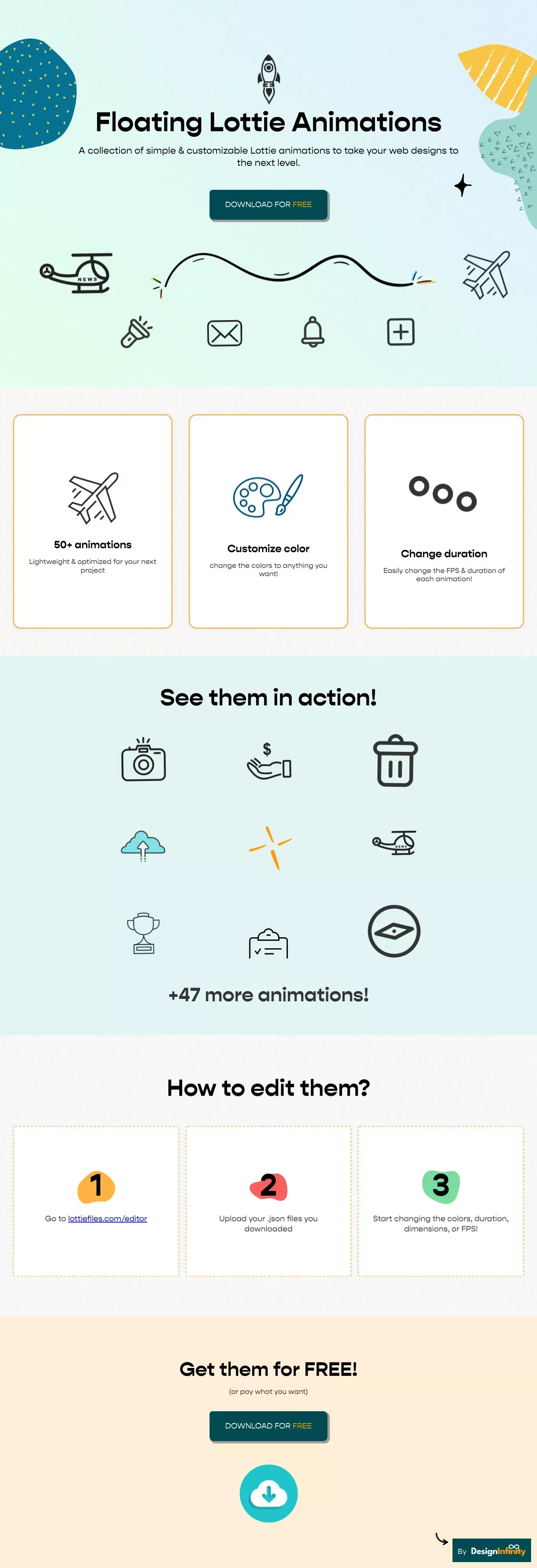 Free Floating Lottie Animations - Landing design