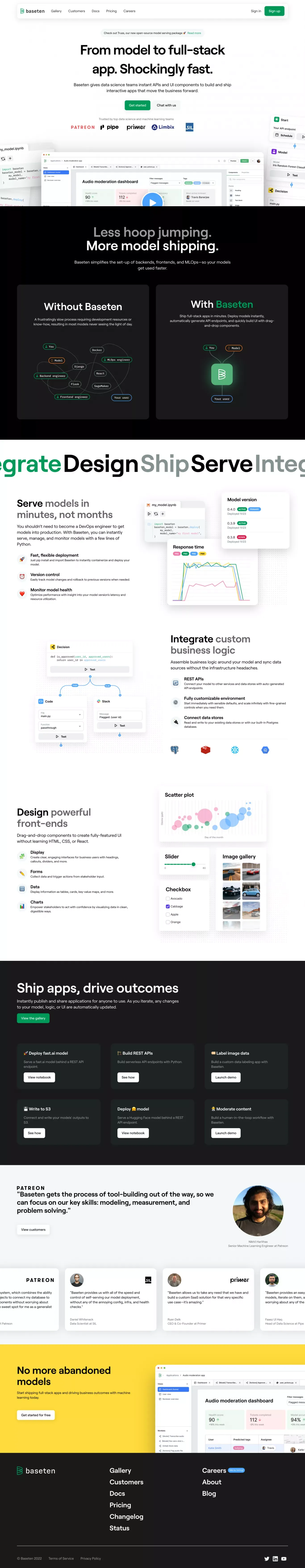 Baseten | Turn ML models into full-stack apps - Landing design