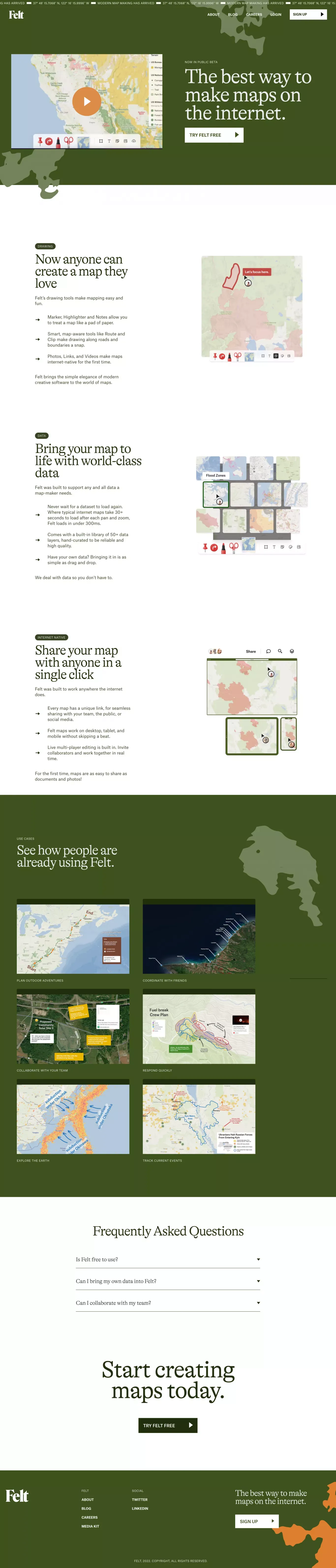 Felt – The best way to make maps on the internet - Landing design