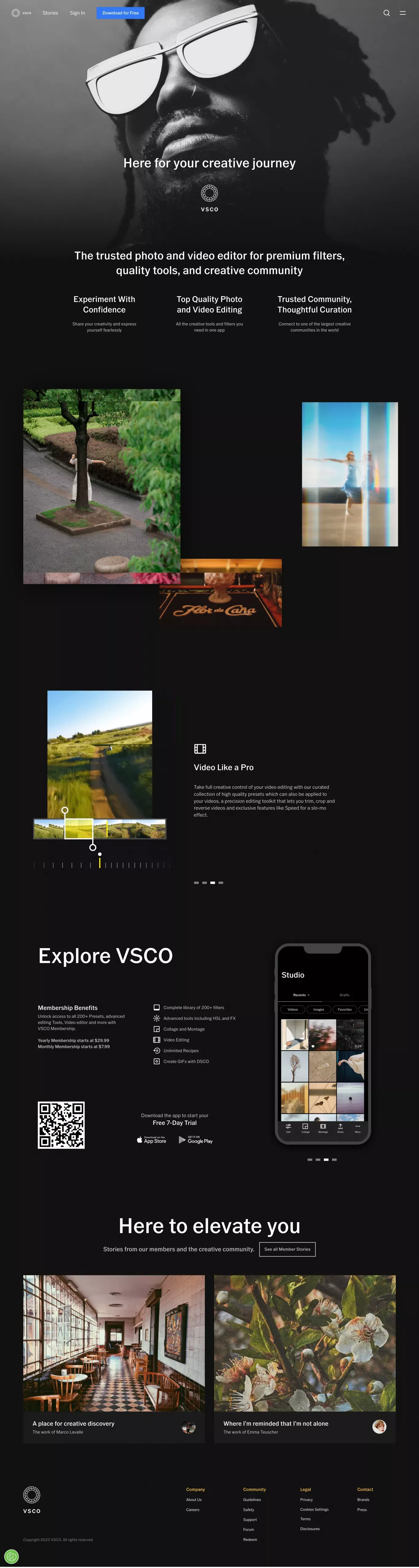 VSCO | Photo & Video Editing App & Sharing Platform - Landing design