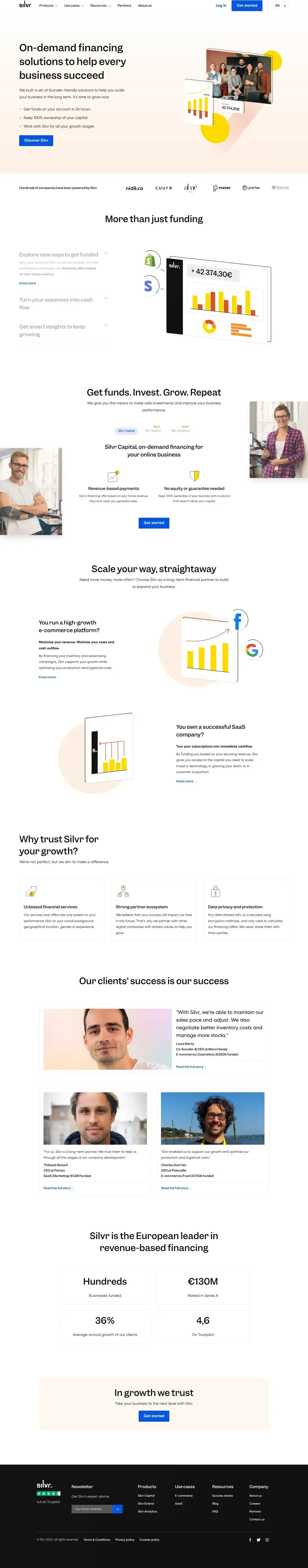 Silvr - Nous finançons votre croissance - Landing design