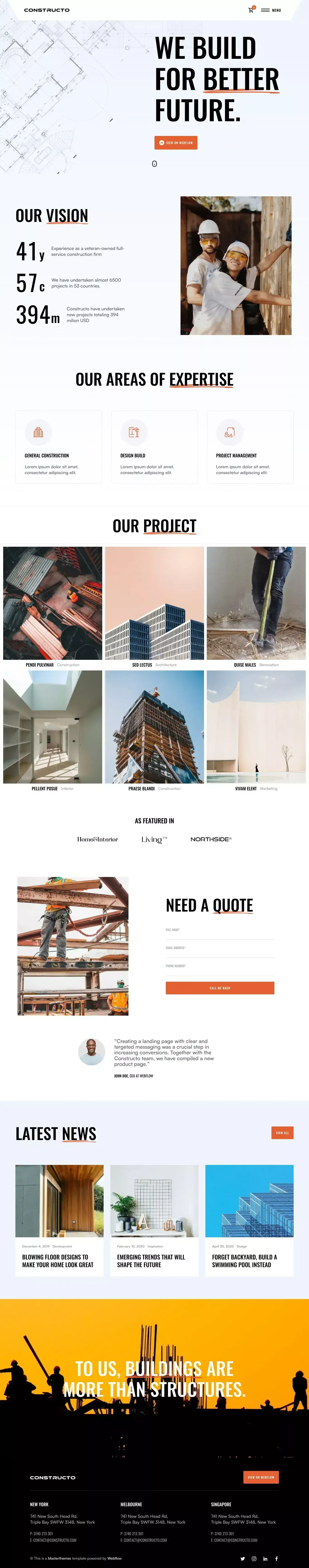 Constructo - Webflow Ecommerce website template - Template design