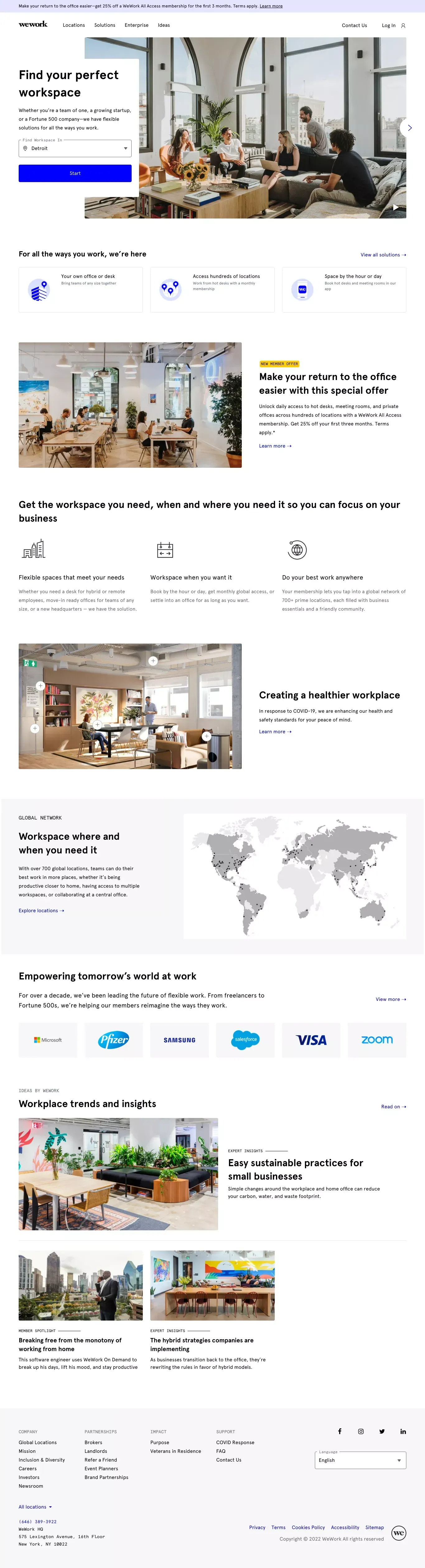 WeWork | Office Space and Workspace Solutions - Landing design