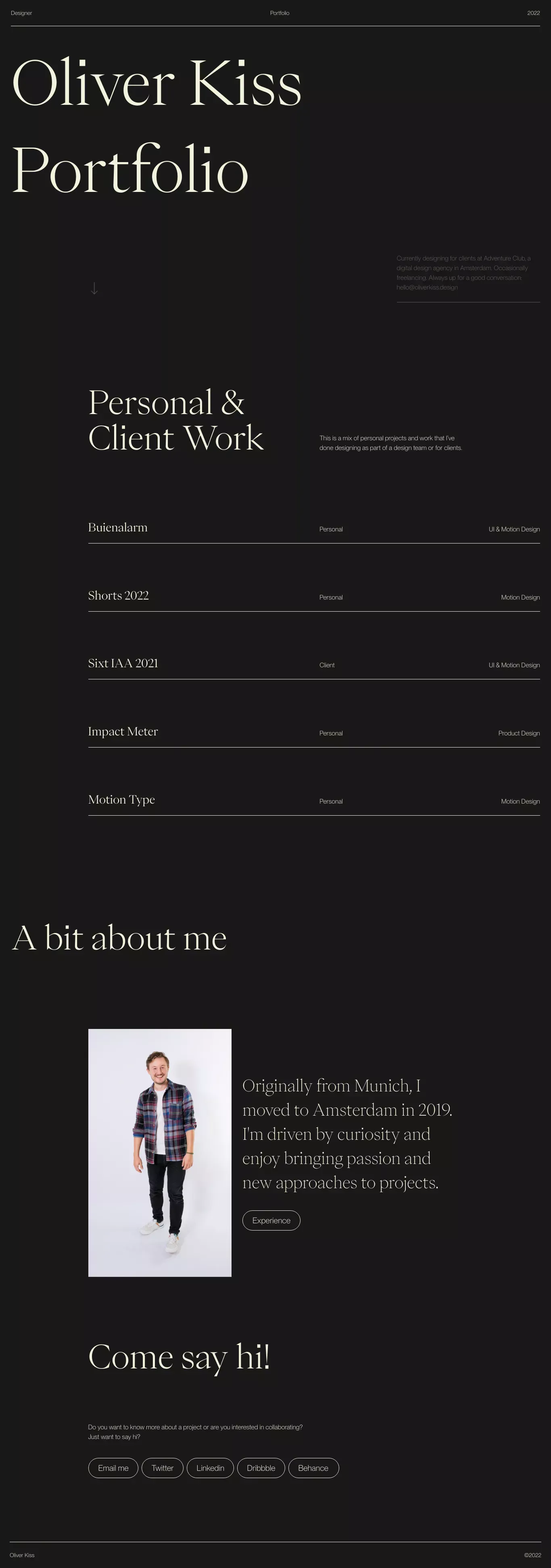 Oliver Kiss Portfolio - Portfolio design
