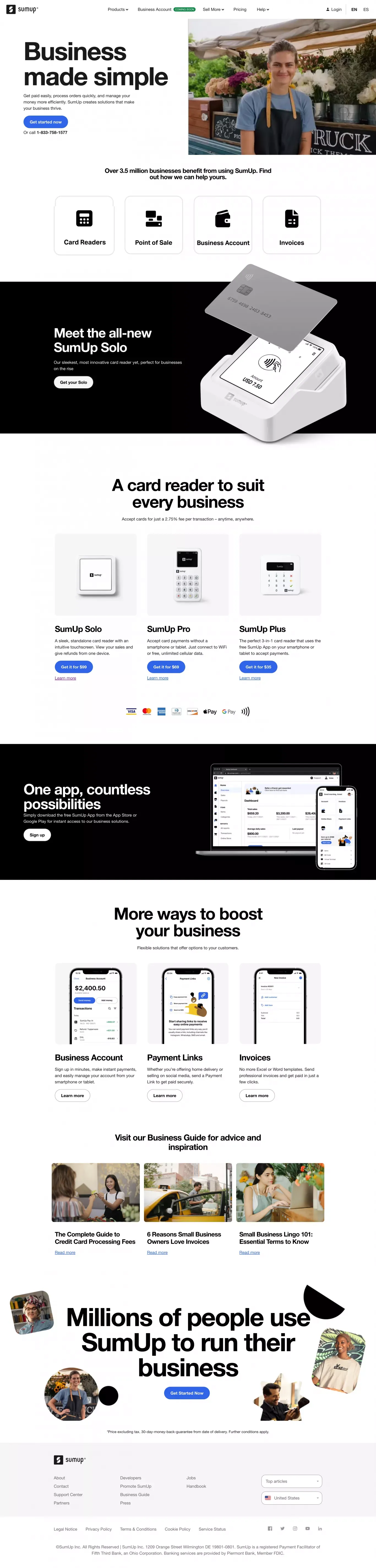 SumUp Card Readers for Small Businesses | Accept Credit, Debit and Contactless Payments - Landing design