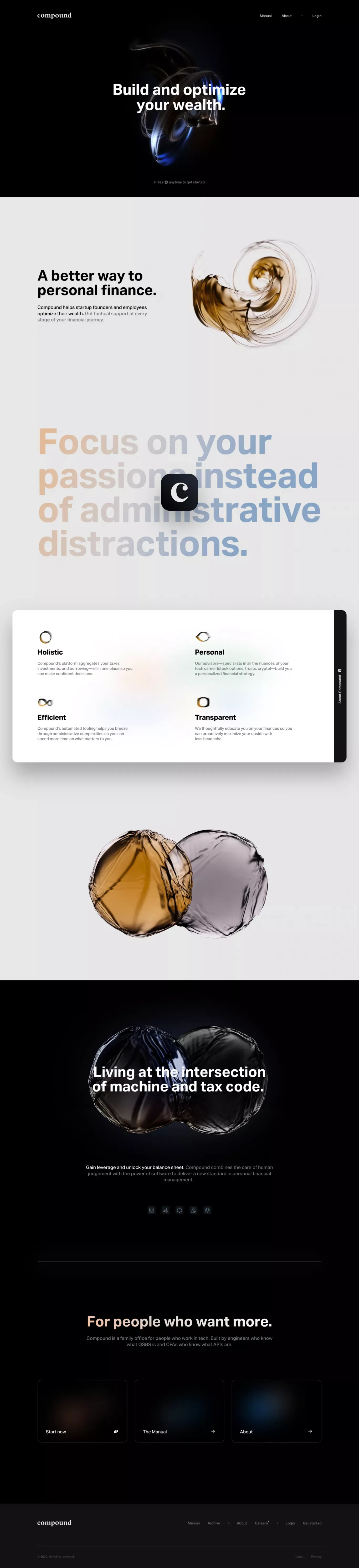Compound - Financial Management for Startup Founders and Employees - Landing design