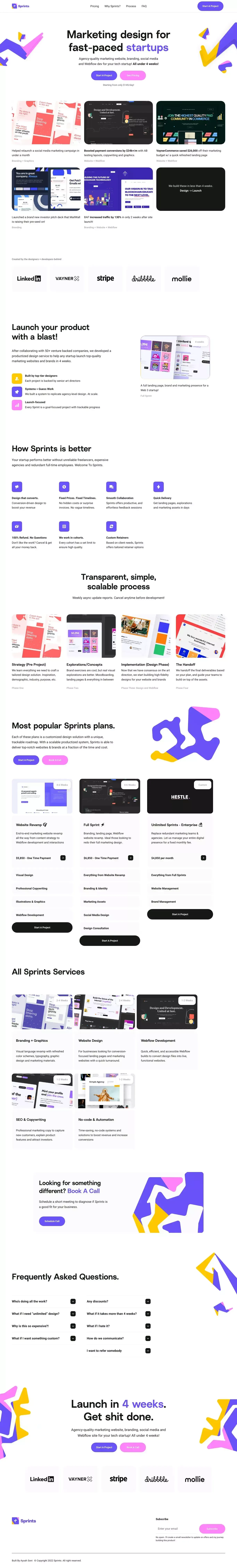 Sprints Design - Marketing Websites & Branding for Fast-Paced Startups - Landing design