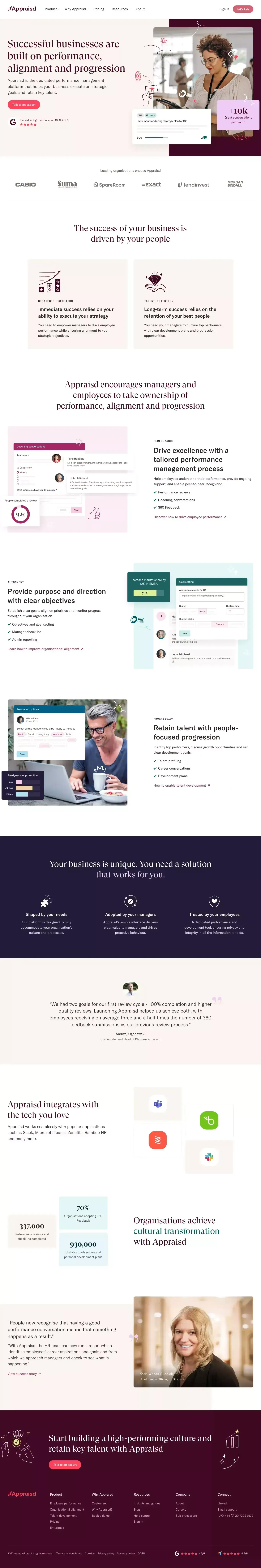 Appraisd | The dedicated performance management platform - Landing design