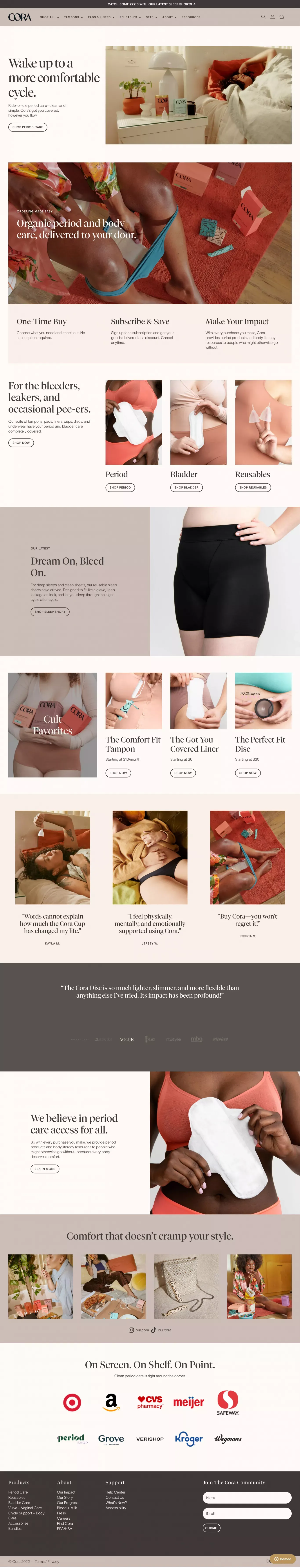 Period Care | Bladder Care | Body Care - Cora - Ecommerce design