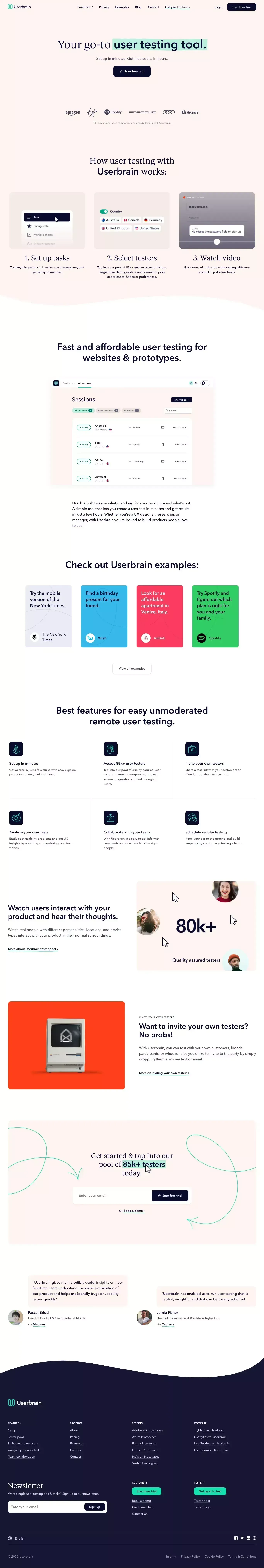 Userbrain - User testing made simple - Landing design