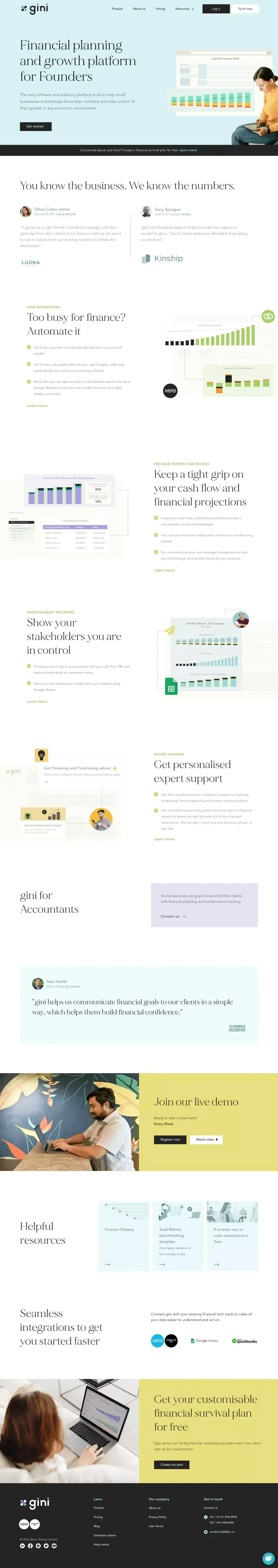 The Strategic Financial Planning Tool | gini - Landing design