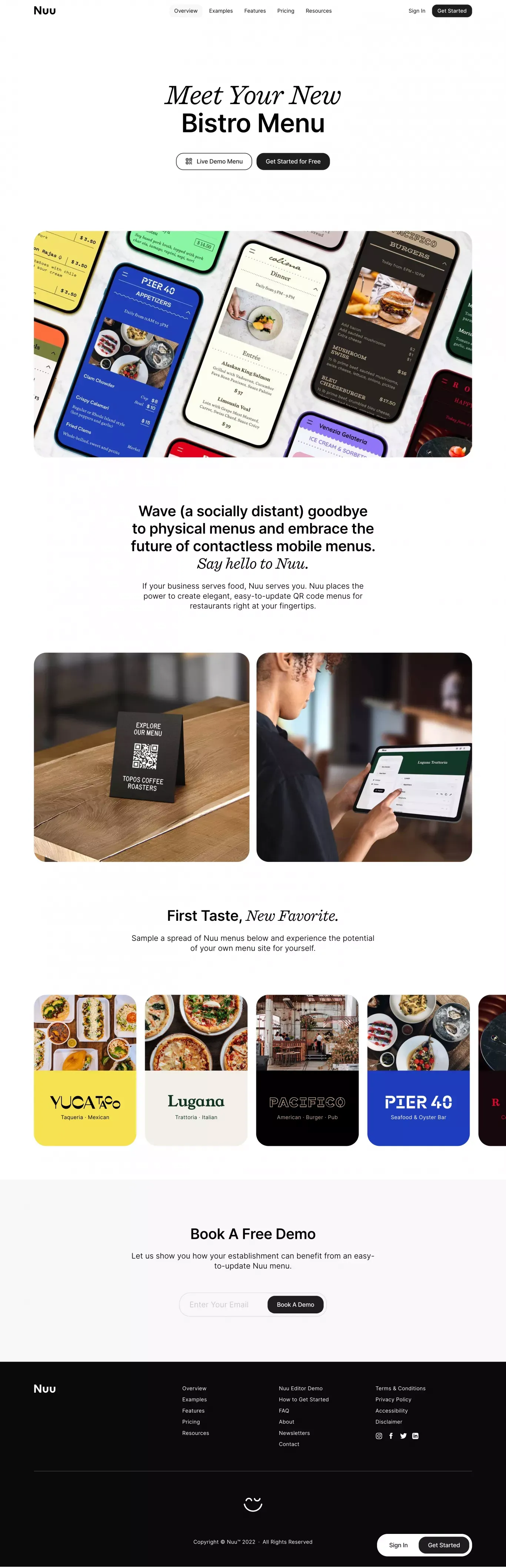 Nuu · Contactless QR Code Menus for Restaurants - Landing design