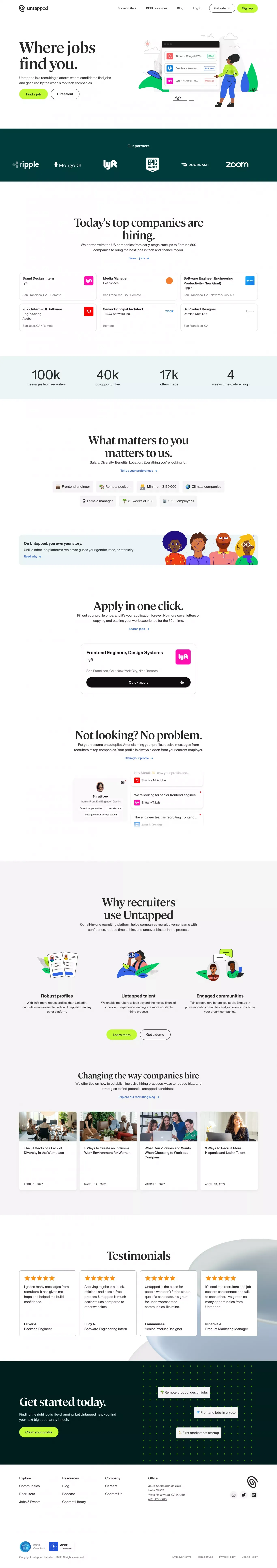 Tech Job Search and Recruiting Platform - Untapped - Landing design