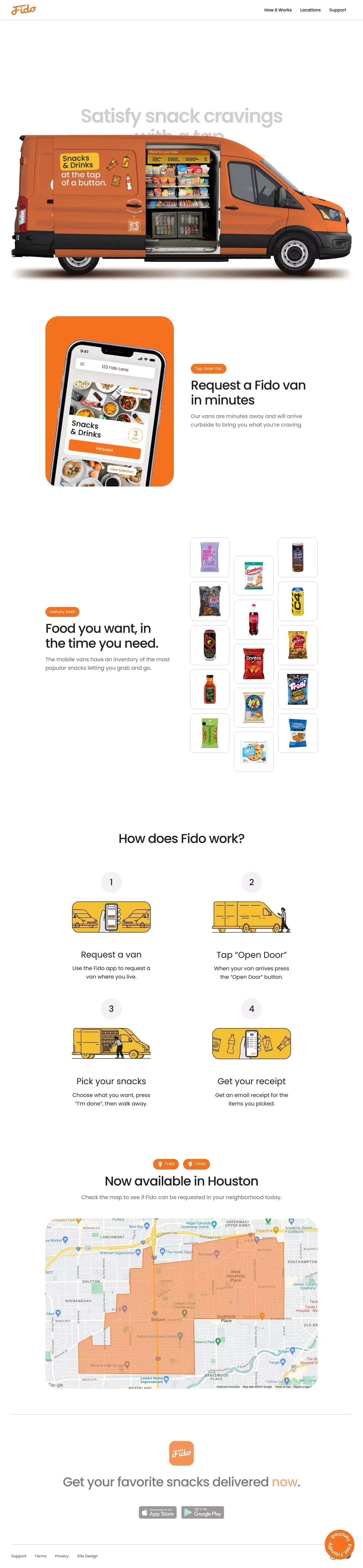 Fido — Your favorite snacks delivered now. - Landing design