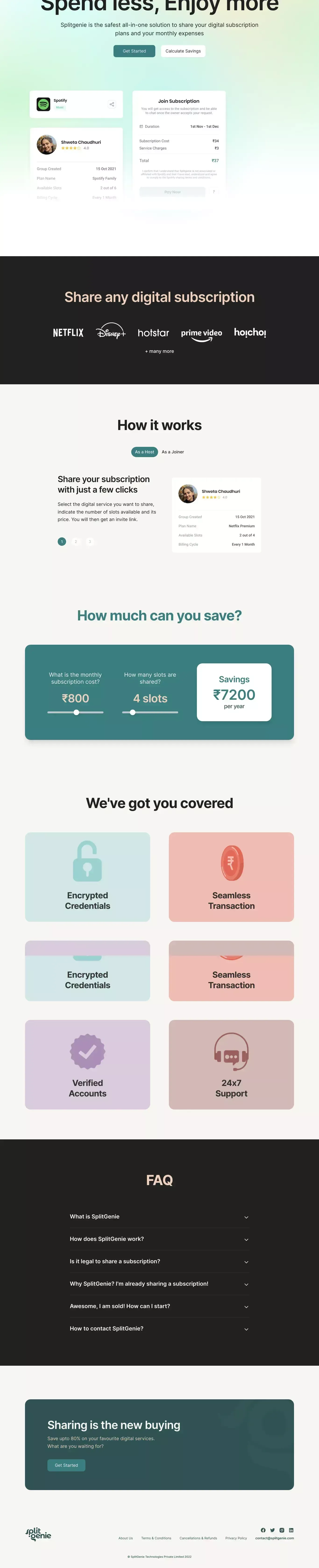 SplitGenie - Share and save upto 80% on your digital subscriptions - website design