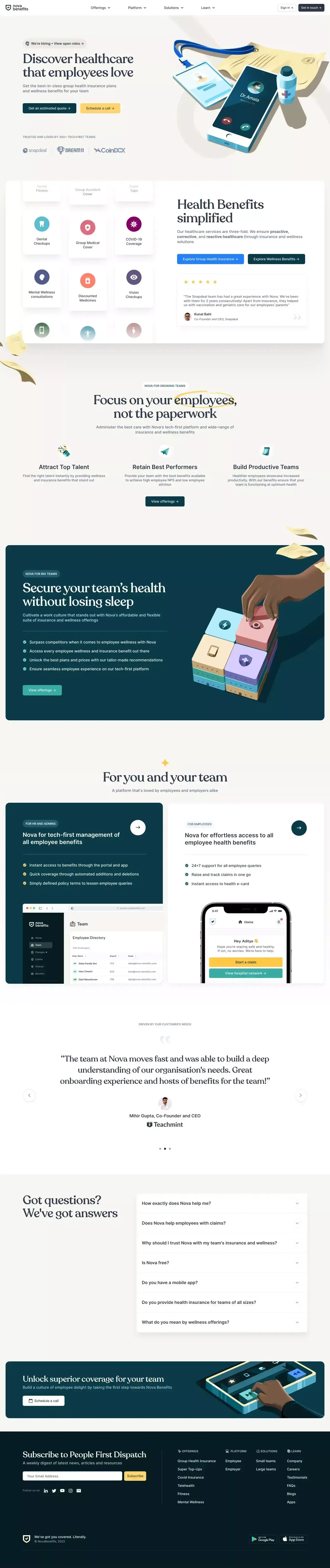 Employee Health Insurance and Benefits Platform | Nova Benefits - Landing design