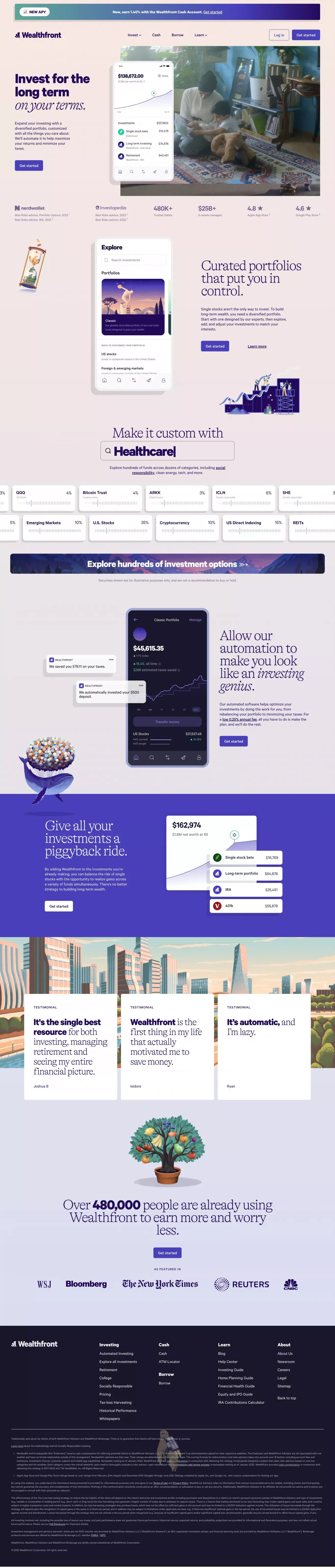 Invest for the long term on your terms | Wealthfront - Landing design