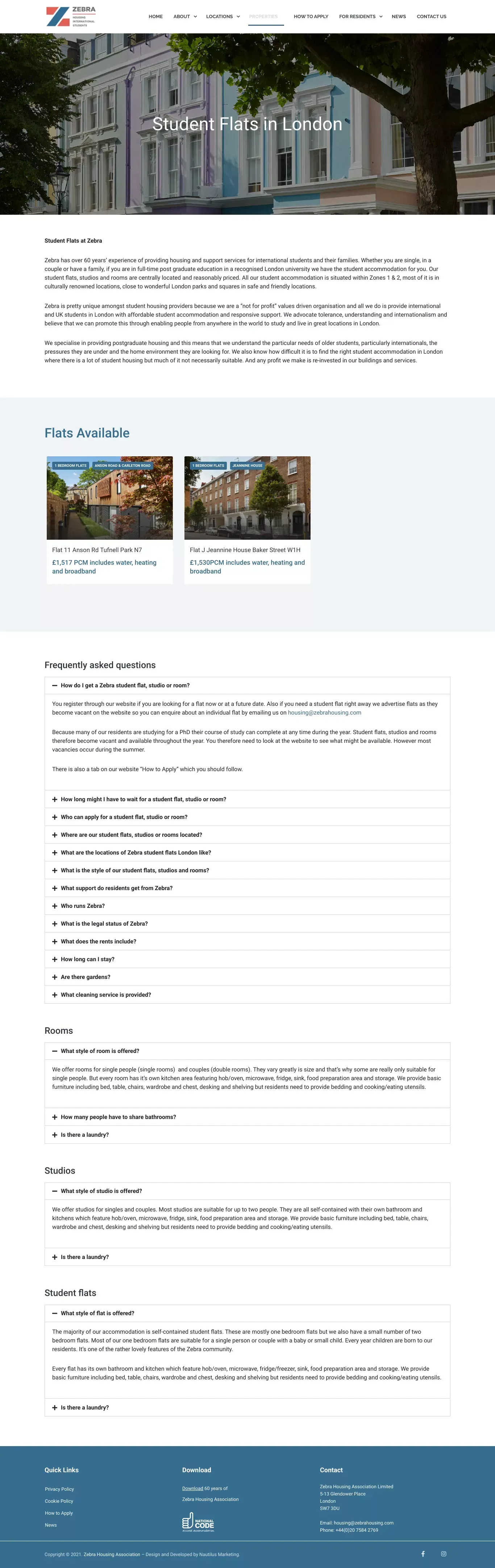 Student Flats London - London Housing Association - Zebra Housing Association - website design