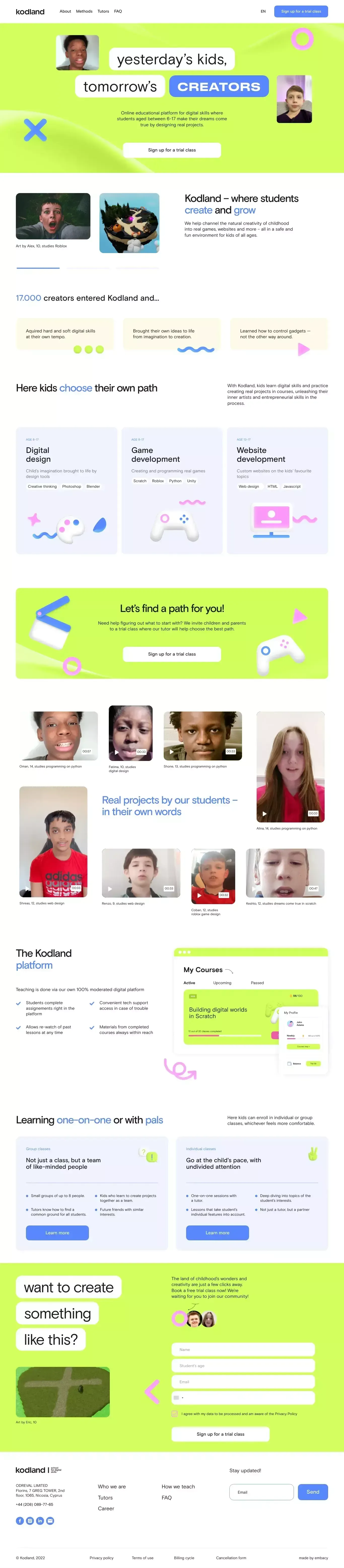 Online platform for digital skills | Kodland Home - Landing design