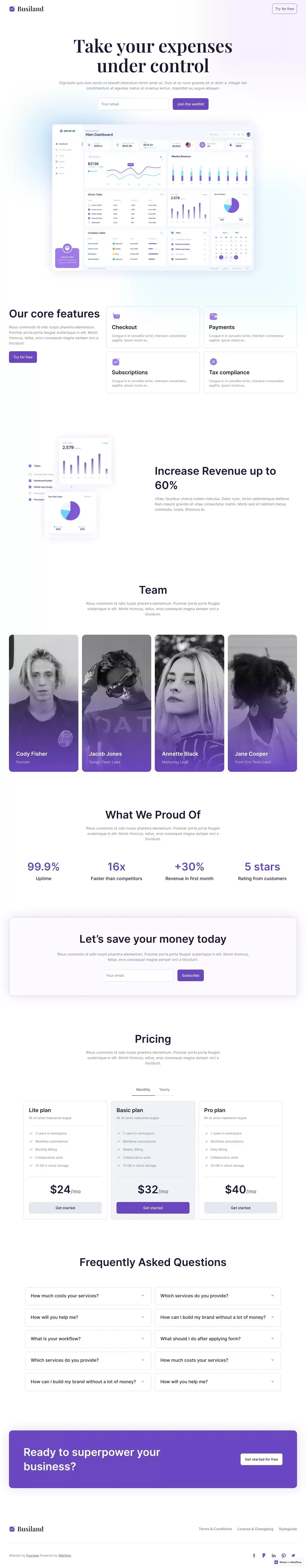 Home - Saasland SaaS Landing Page HTML Webflow Template - Template design