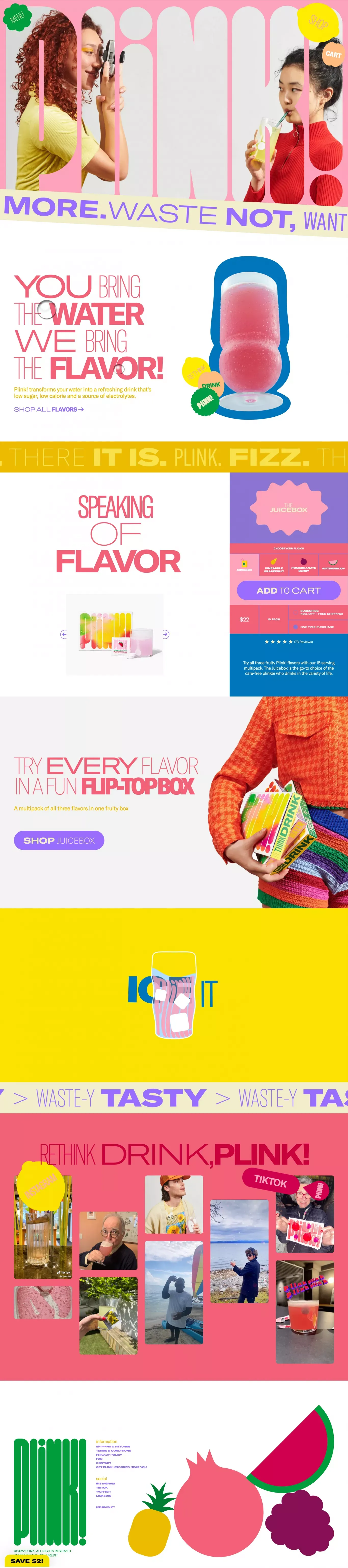 PLINK! - You Bring The Water, We Bring the Flavor - Ecommerce design