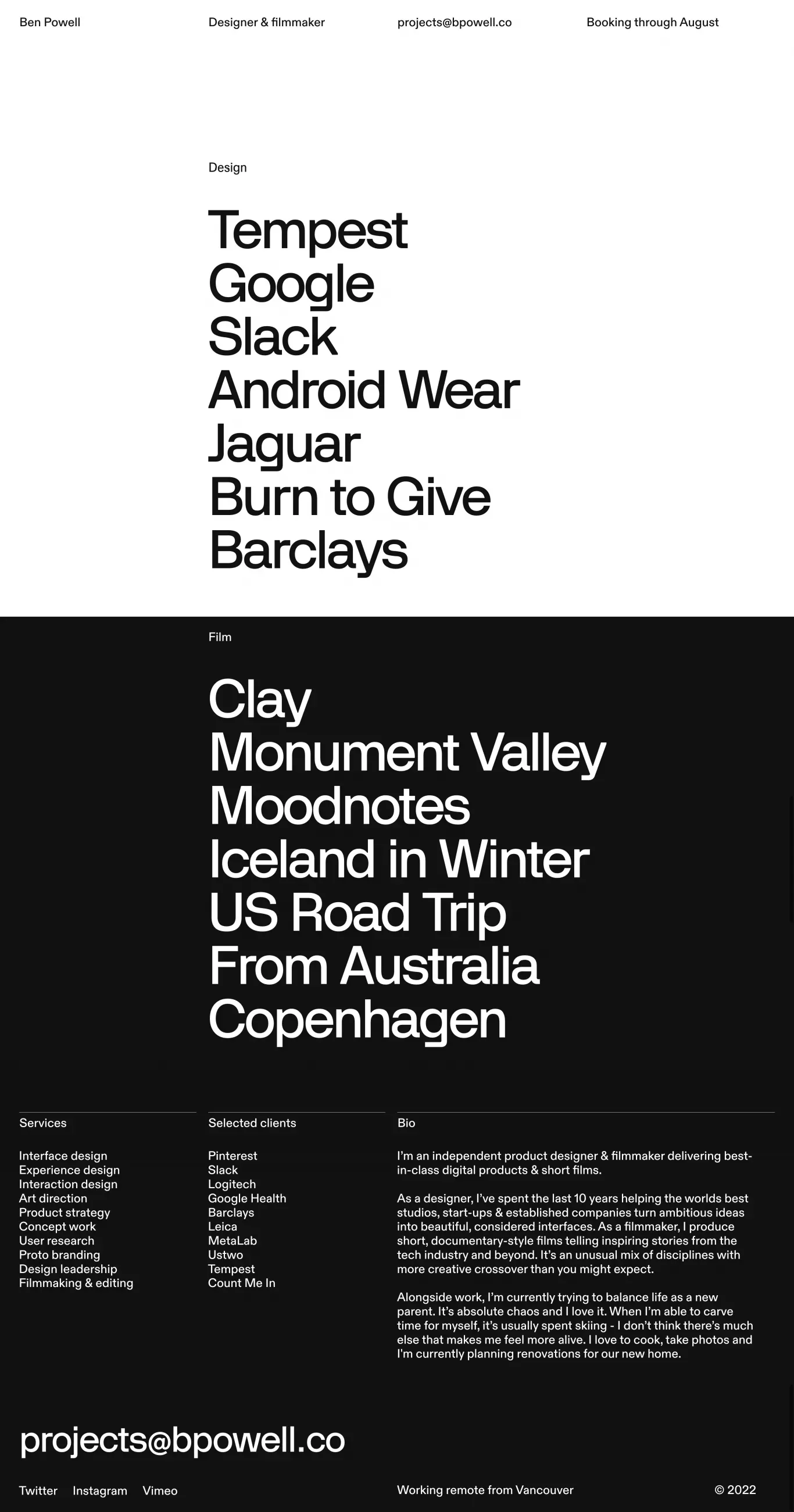 Ben Powell Independent Designer + Filmmaker - Portfolio design