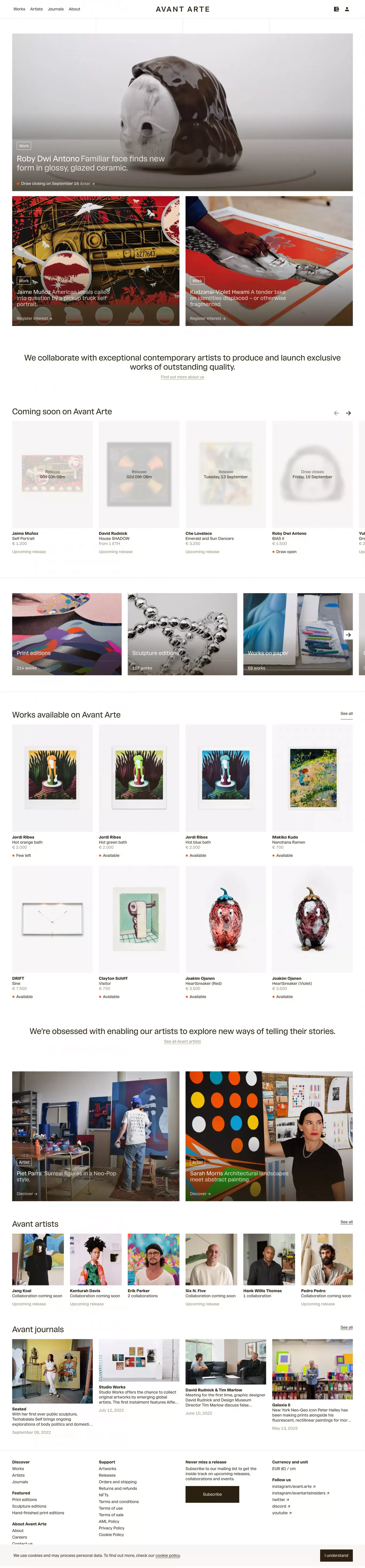 Avant Arte – discover and buy art in a radically different way - Ecommerce design