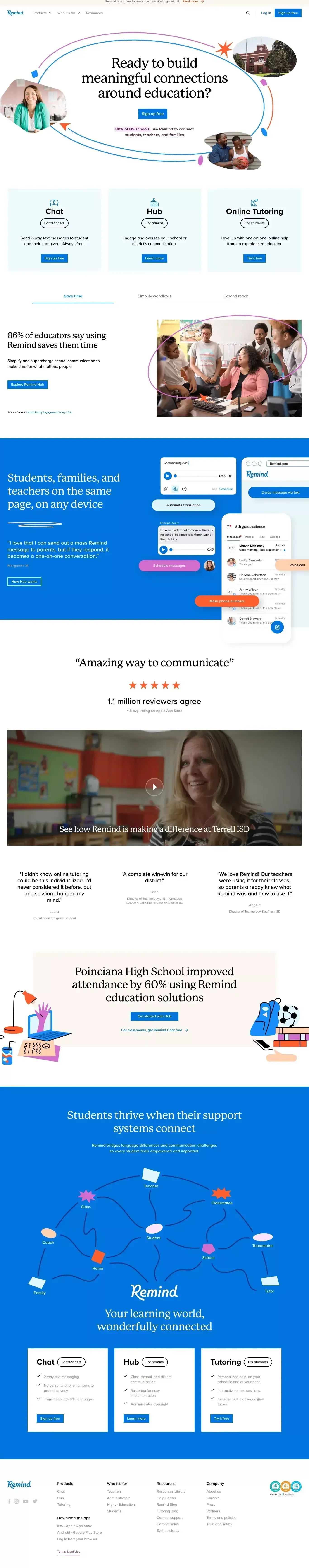 Remind is the best education communication platform. A solution built for educators, administrators, students & parents in mind. - Landing design