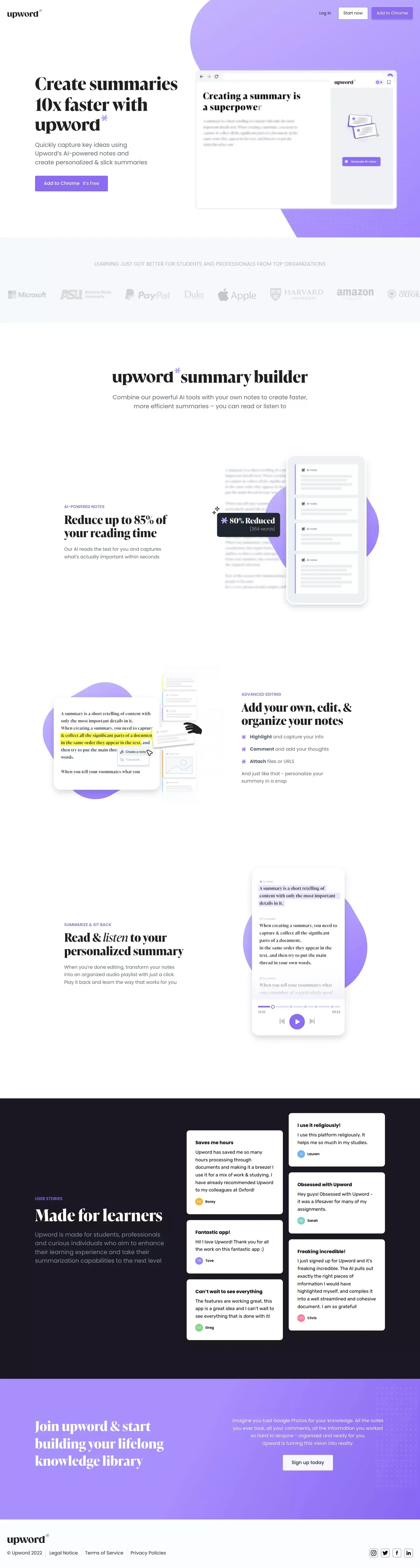 Create better summaries with Upword - Landing design