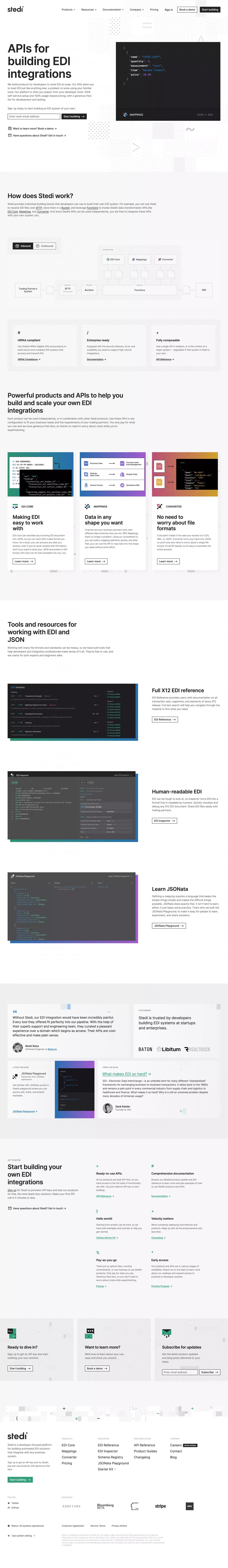 APIs for building EDI integrations - Landing design