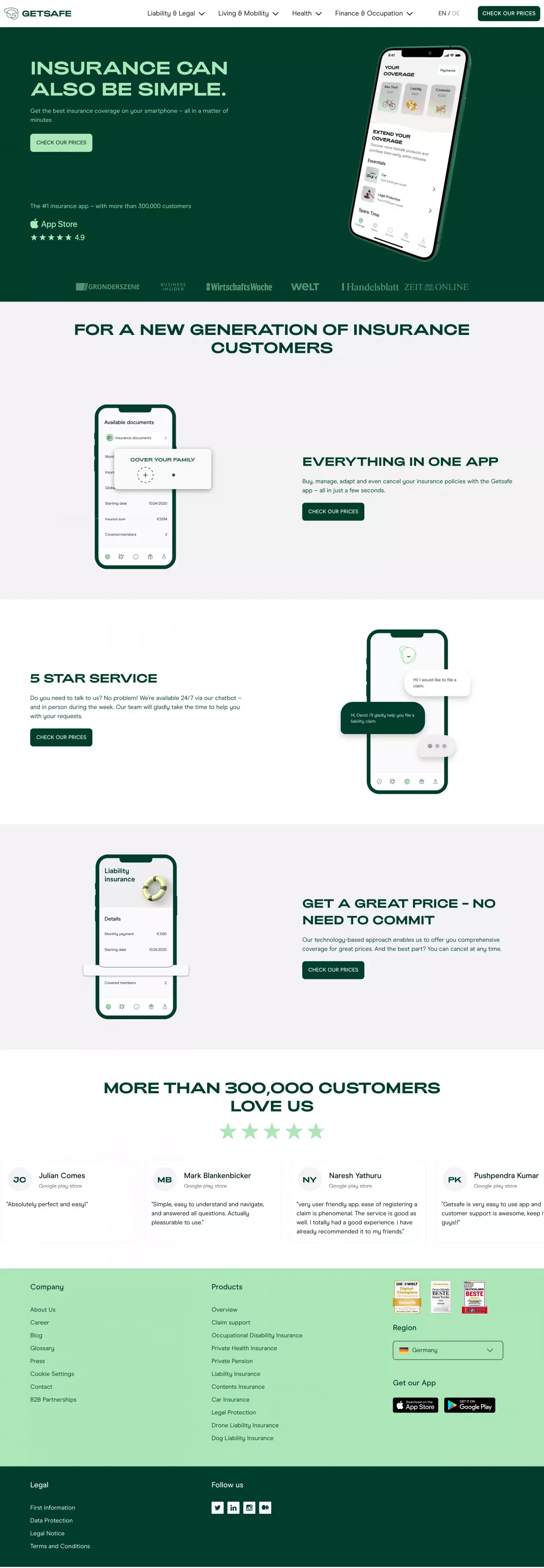 Getsafe | Insurance can also be simple. | Download Our App! - Landing design