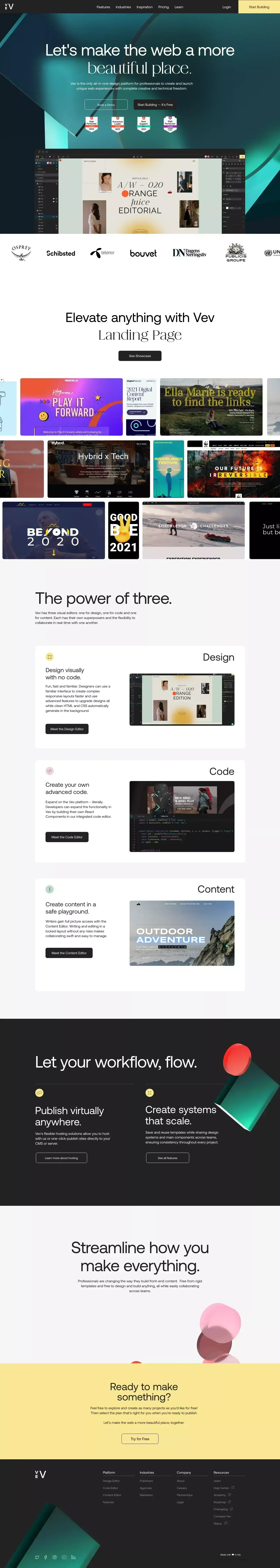 Vev: No-code Web Design Platform for Professional Creatives - Landing design