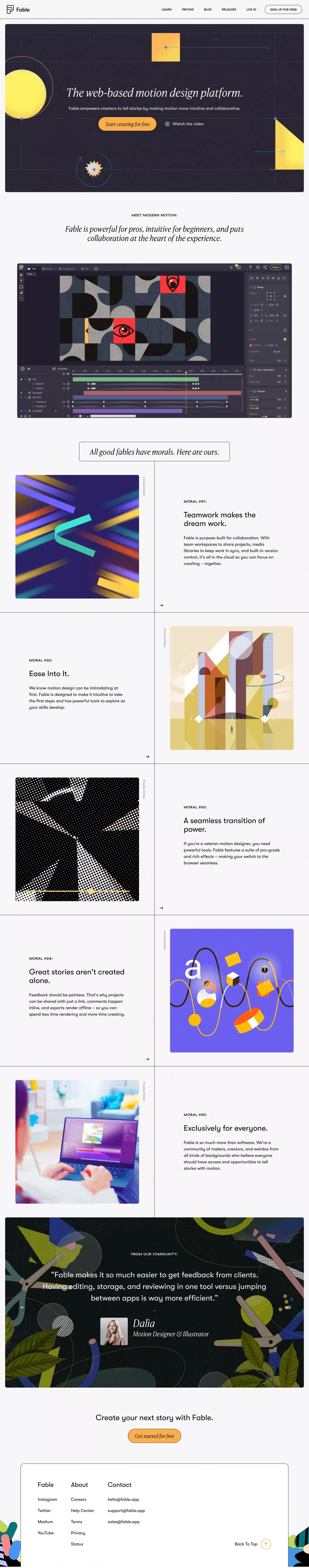 Fable – The web-based motion design platform - Landing design