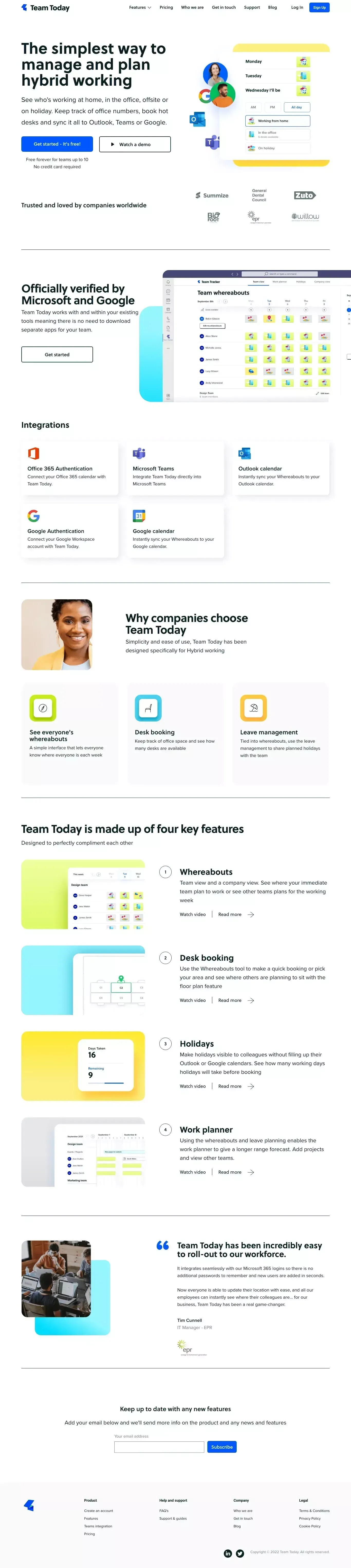 Team Today: Plan hybrid working for your team - Landing design