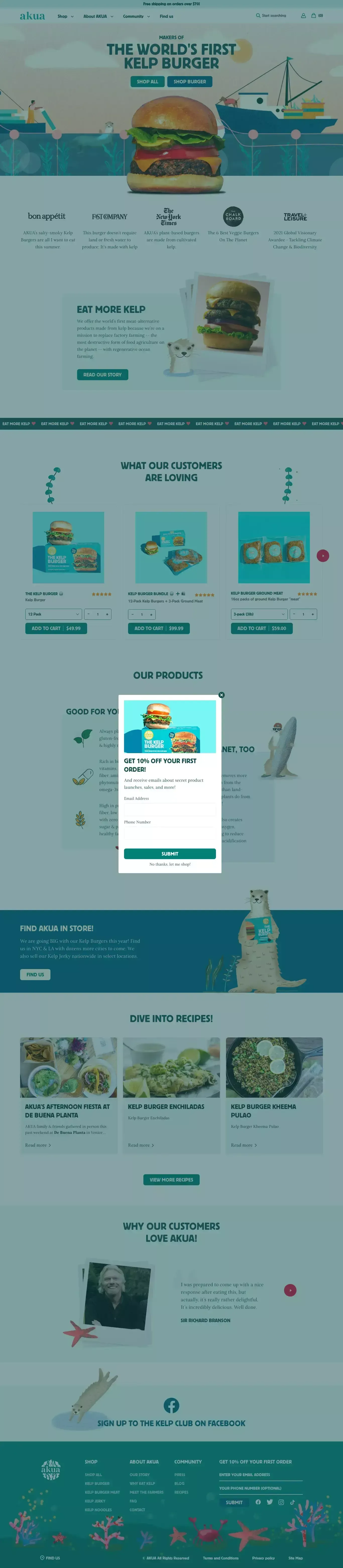 AKUA - The Home of the Kelp Burger, Jerky, Pasta, and more. - Ecommerce design