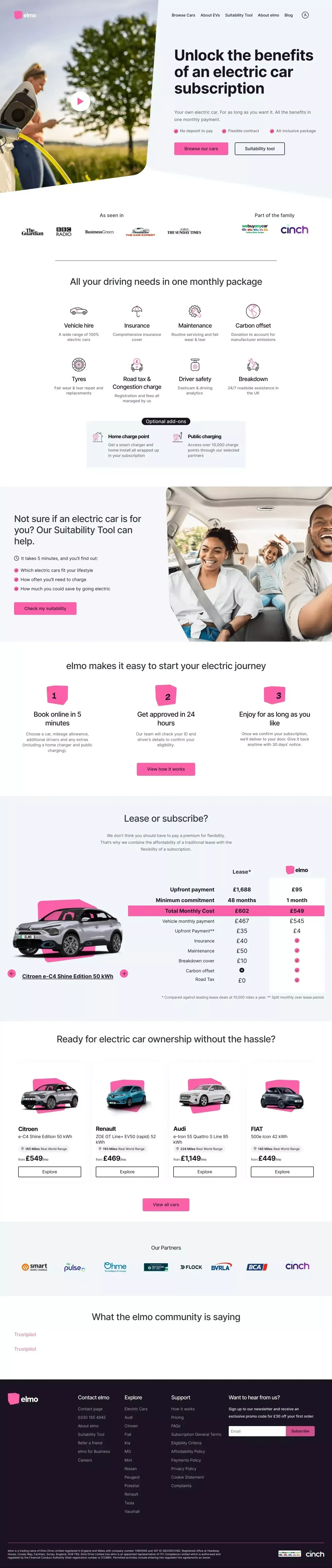 Flexible & affordable electric car subscriptions - elmo - Ecommerce design