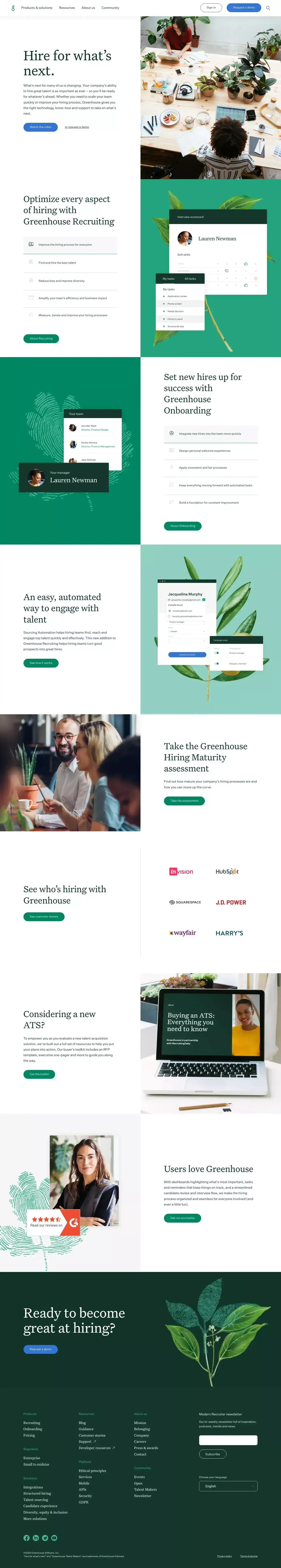 Bewerbermanagementsystem und Recruiting-Software | Greenhouse - Landing design