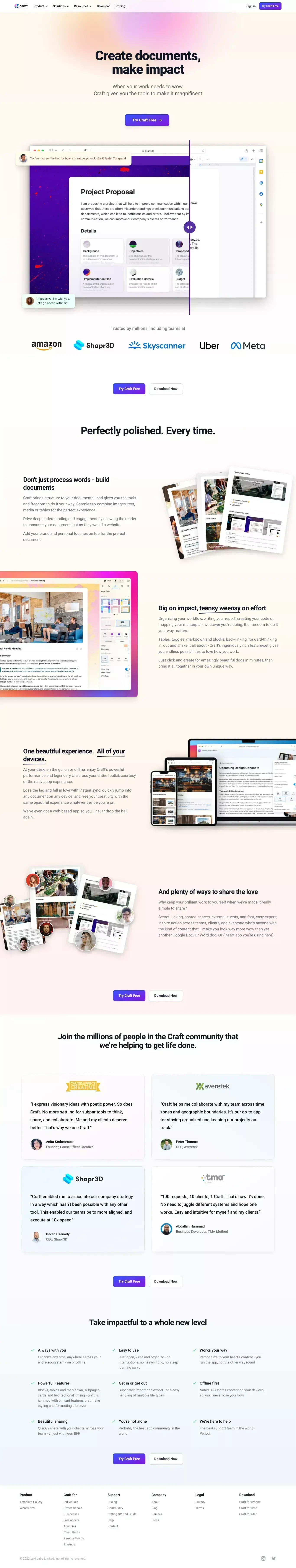 Craft - The Future of Documents - Landing design