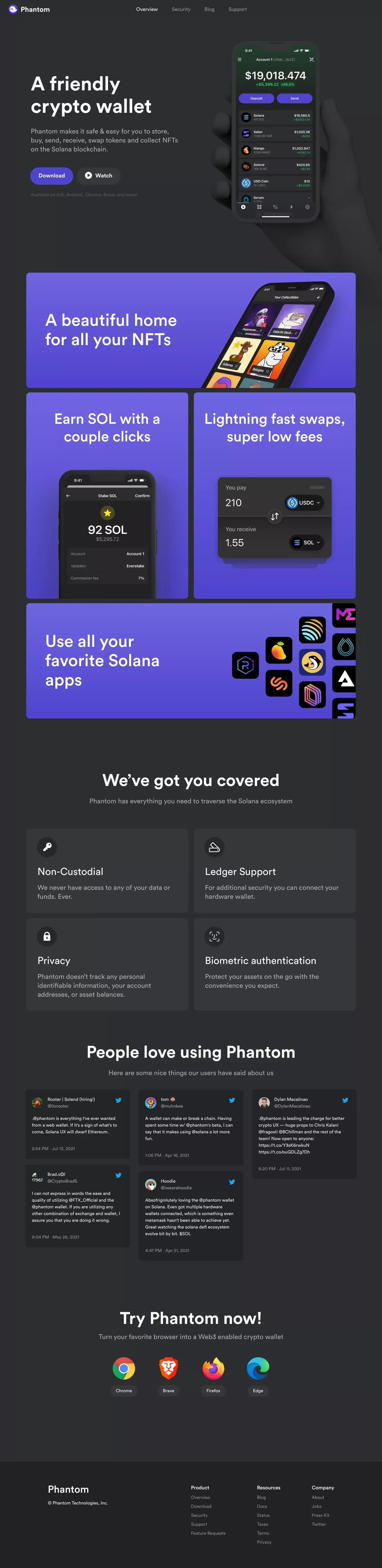 Phantom - A friendly Solana wallet built for DeFi & NFTs - Landing design