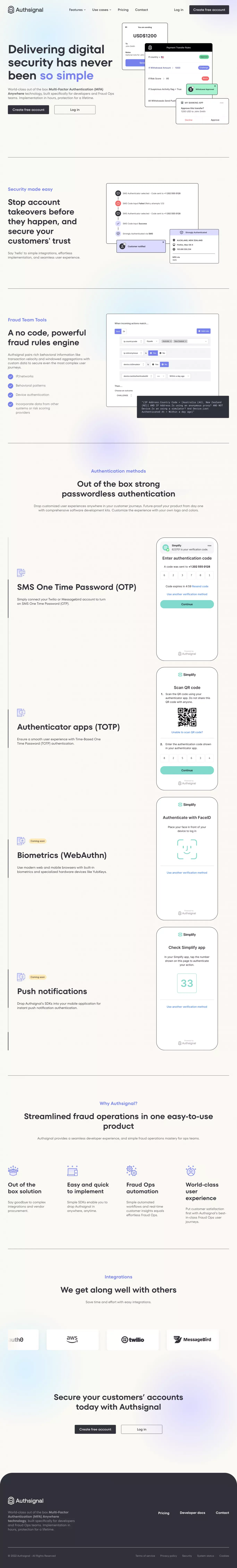 Authsignal - Home - Landing design