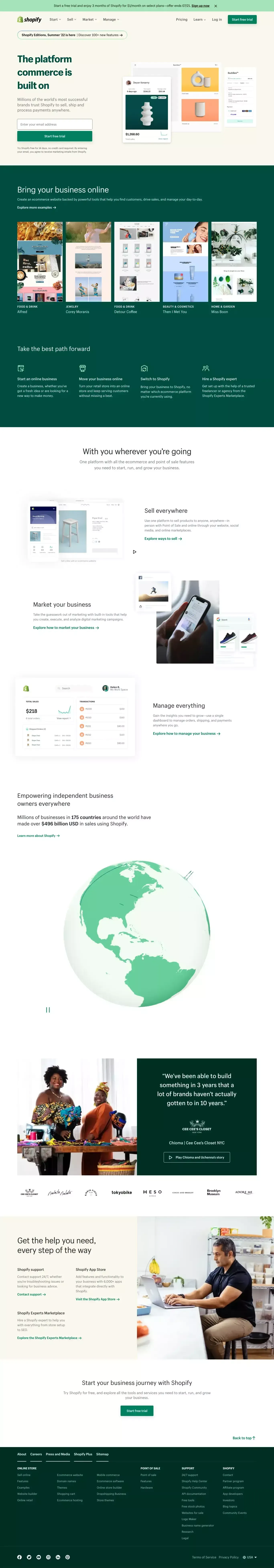 Start and grow your e-commerce business - 14-Day Free Trial - Landing design