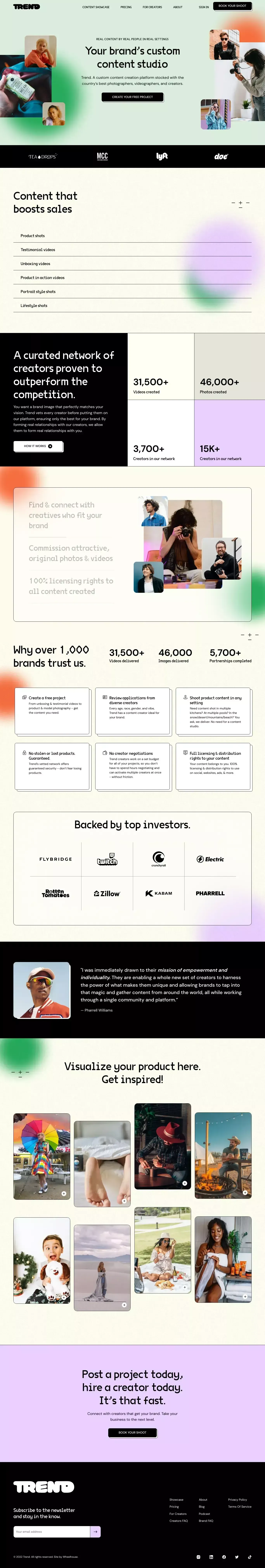 Content Creator Network and Marketing Platform | Trend - Landing design