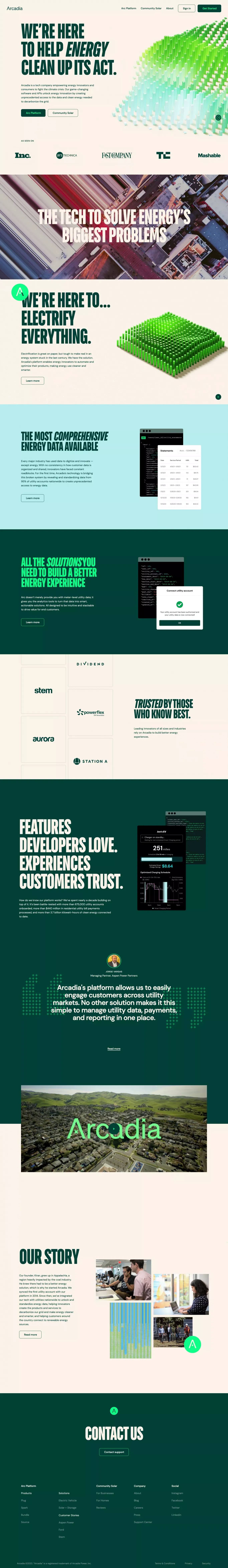 Arcadia | We’re here to help energy clean up its act. - Landing design