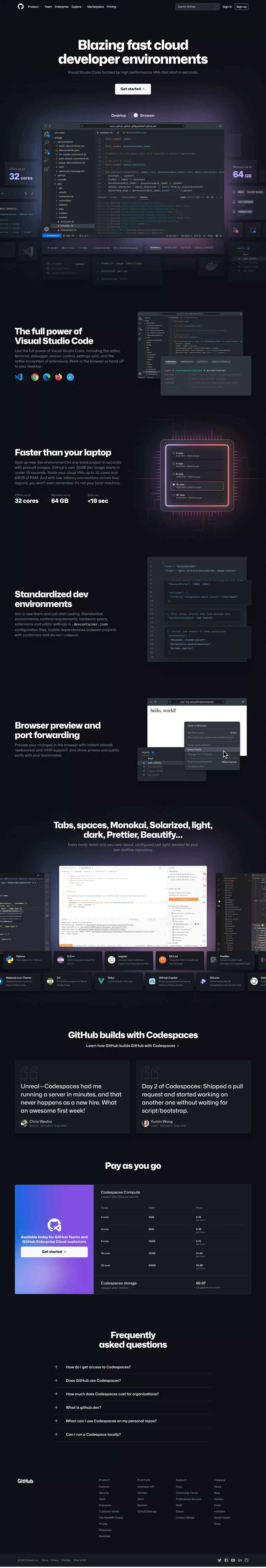 GitHub Codespaces · GitHub - Landing design