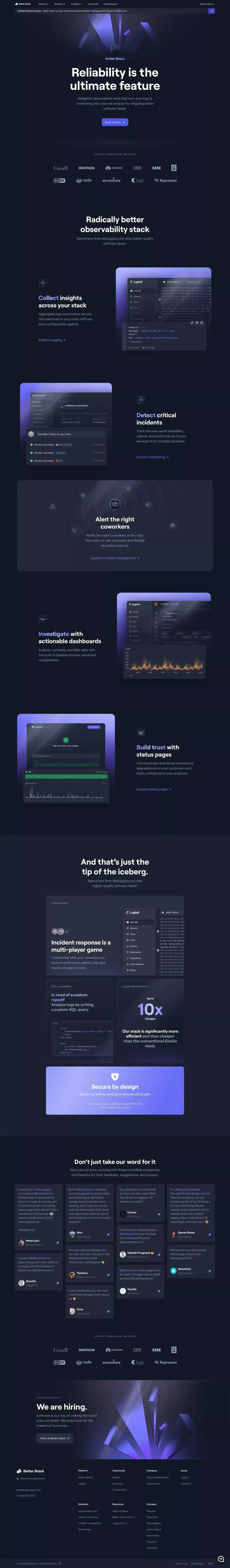 Better Stack - Radically Better Observability Stack - Landing design