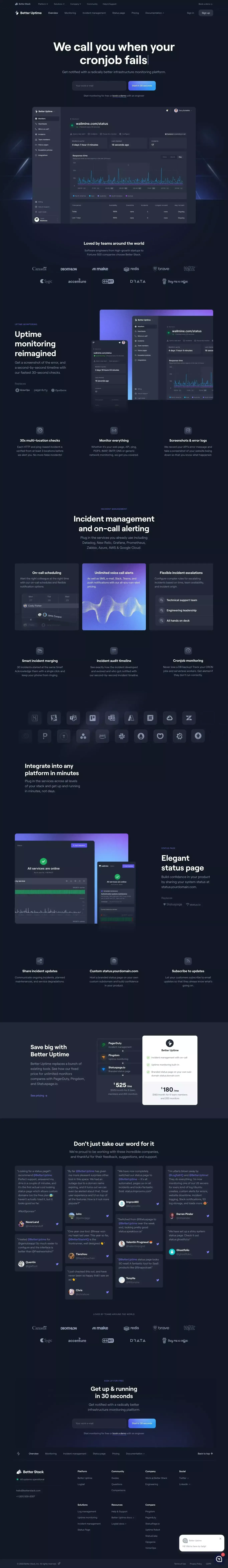 Better Uptime - Free Web Monitoring & Status Page - Landing design