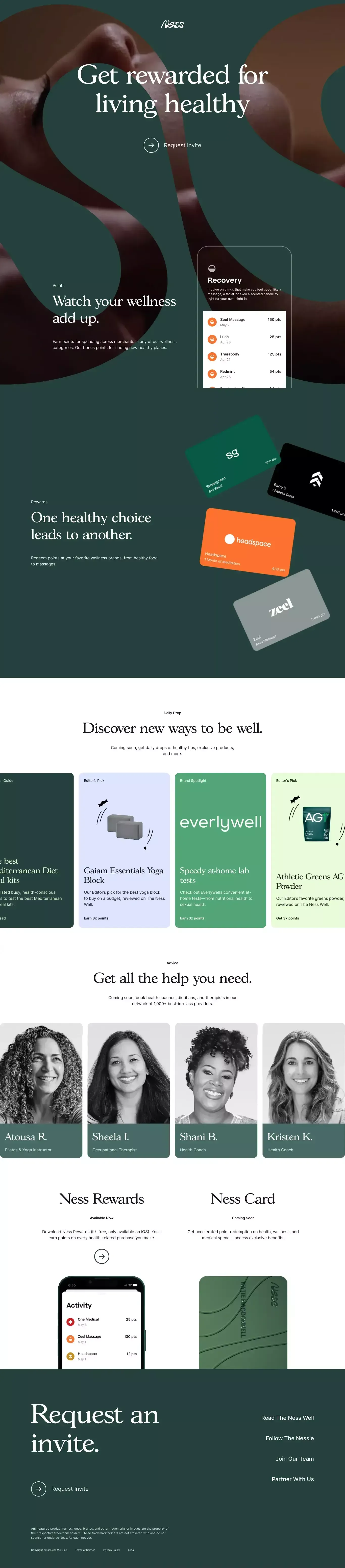 Ness - Get Rewarded for Living Healthy - Landing design